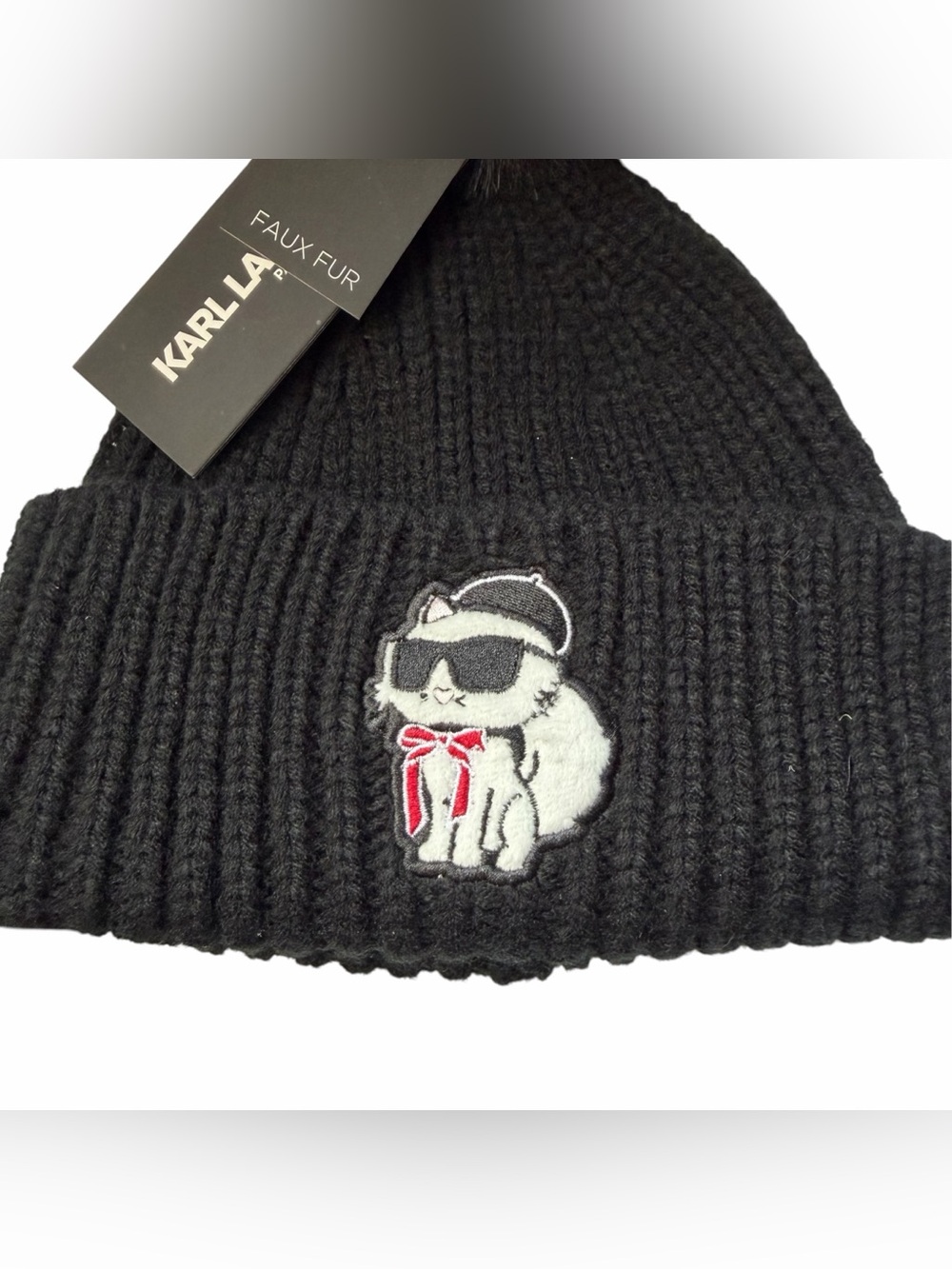 NWT Karl Lagerfeld Paris Choupette French Cat Knit Scarf & Pom Pom Hat Set - Picture 3 of 9